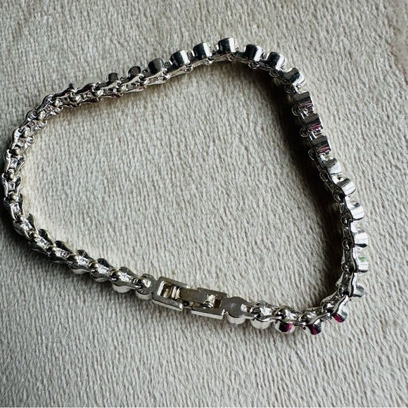Silver Tone Bezel Set Tennis Bracelet | Clear Crystal Rhinestone | 7” - Picture 4 of 10